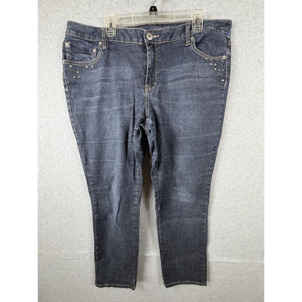 Zana Di Jeans Womens 18 Blue‎ High Rise Straight Studded Stretch Denim Pants